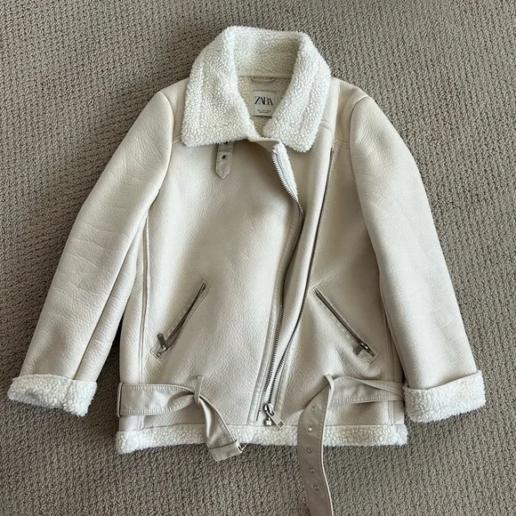 Zara Off-White Shearling Jacket coat - Picture 1 of 10
